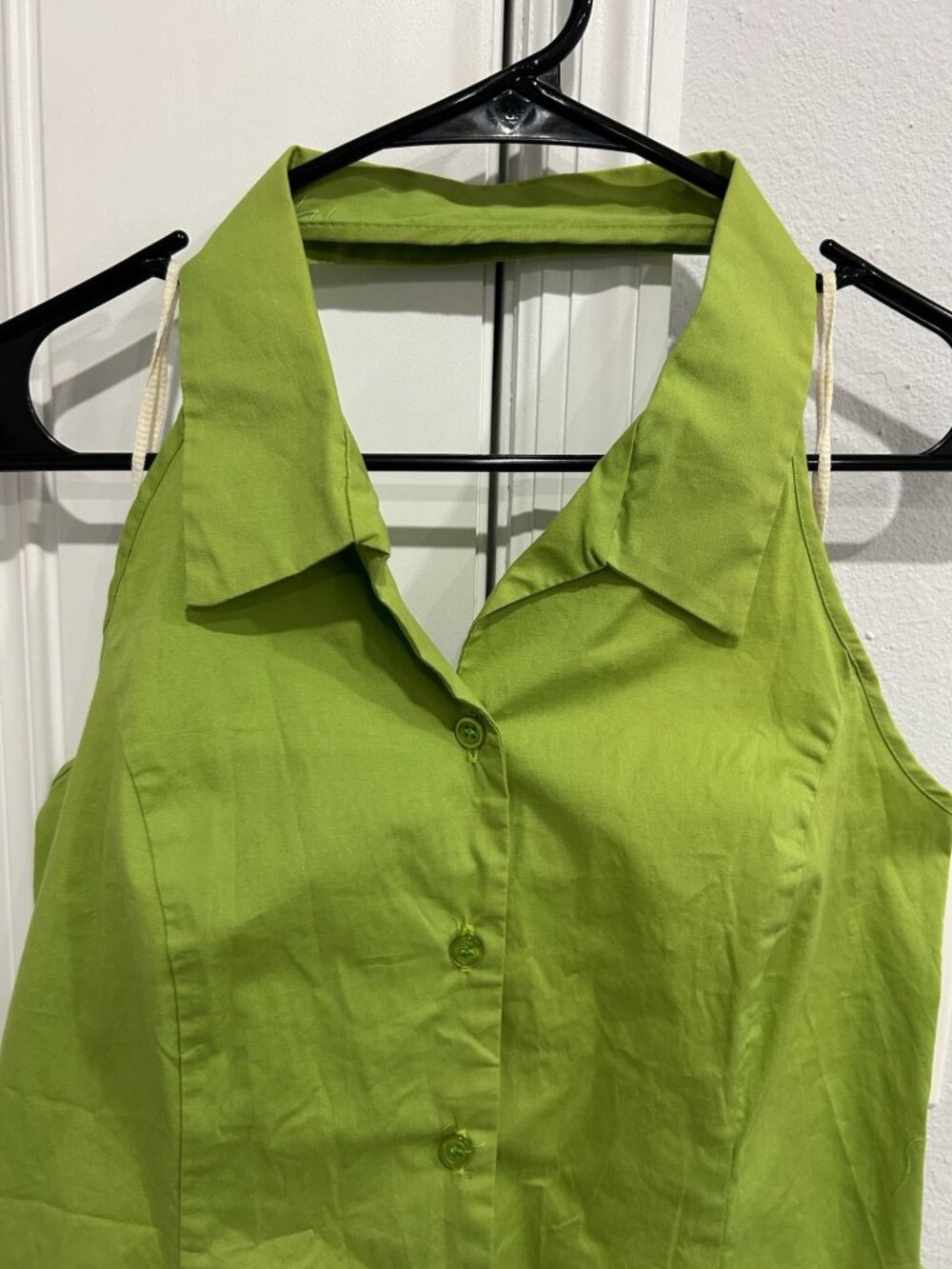 Herman Geist Womens Lightweight Green Halter Button Up Collar Top Retro Chic - Picture 4 of 8